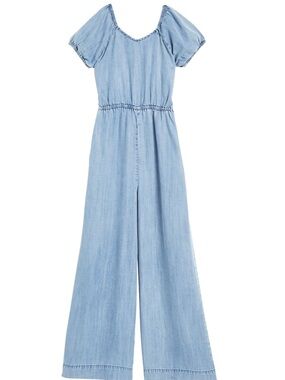 Tractr Chambray Cap Sleeve Wide Leg Jumpsuit Romper Girls Size 14 Light Indigo